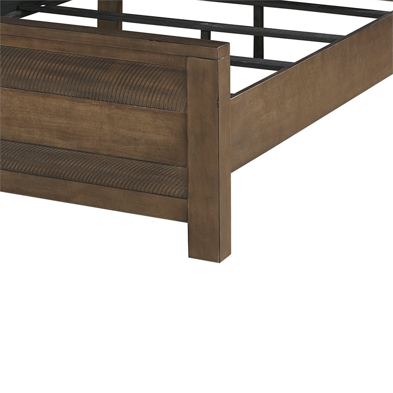 Aco Queen Size Bed- 2 Lampshades- Slatted Headboard- LED Lights- Brown