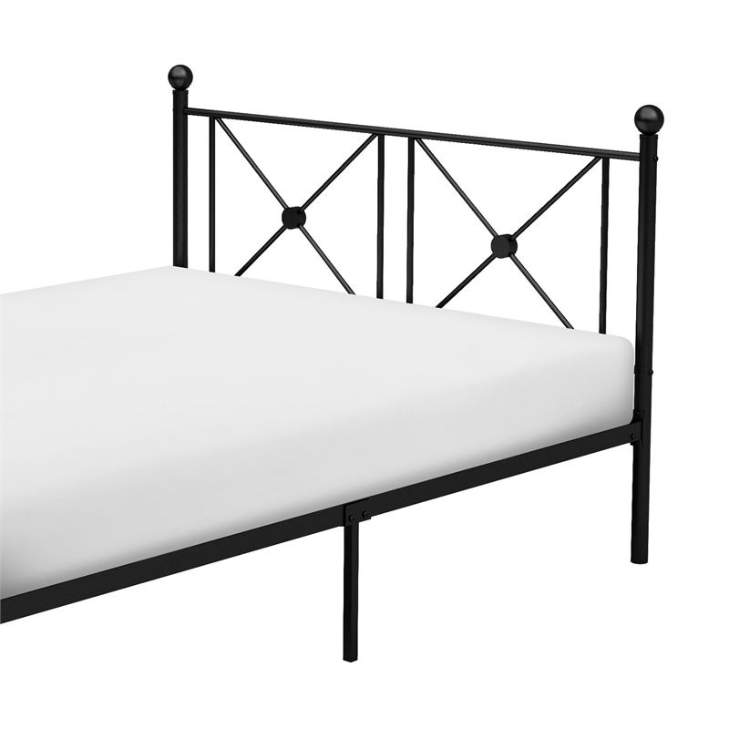 Leu Full Platform Bed- X Panel Accents with Medallion Centers- Black Metal