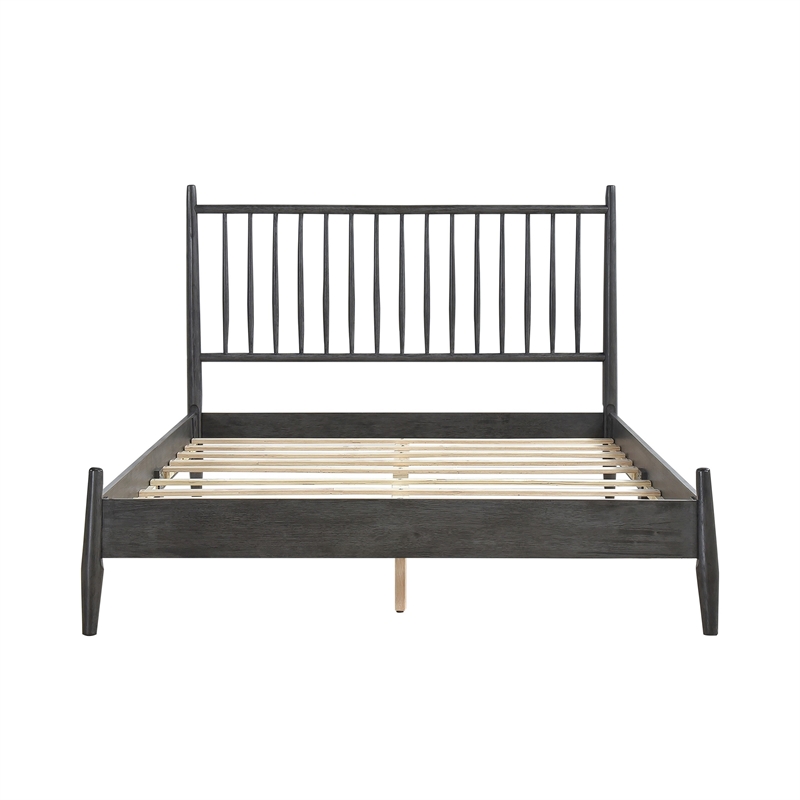 Lika Queen Size Platform Bed- Vertical Slatted Headboard- Gray Finish