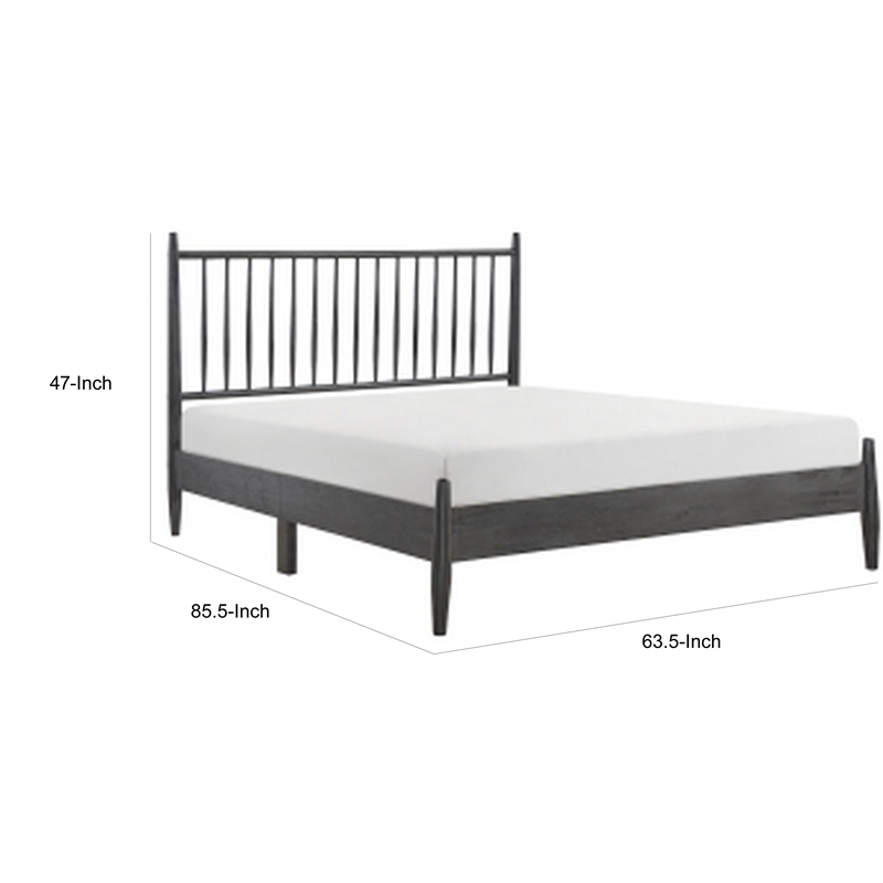 Lika Queen Size Platform Bed- Vertical Slatted Headboard- Gray Finish