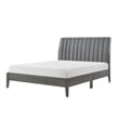 Queen Size Platform Bed- Channel Tufted Upholstered Back- Gray Velvet