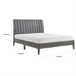 Queen Size Platform Bed- Channel Tufted Upholstered Back- Gray Velvet