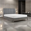 Queen Size Platform Bed- Channel Tufted Upholstered Back- Gray Velvet