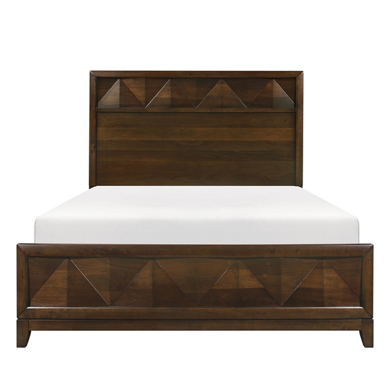 Nibo Queen Size Platform Bed- Modern Rustic- Walnut Brown Solid Wood