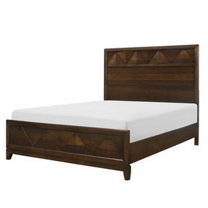 Nibo Queen Size Platform Bed- Modern Rustic- Walnut Brown Solid Wood