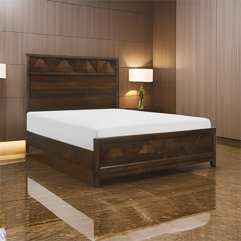 Nibo Queen Size Platform Bed- Modern Rustic- Walnut Brown Solid Wood