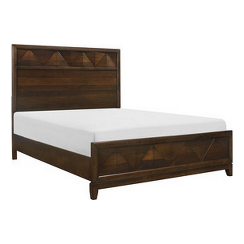 Nibo Queen Size Platform Bed- Modern Rustic- Walnut Brown Solid Wood
