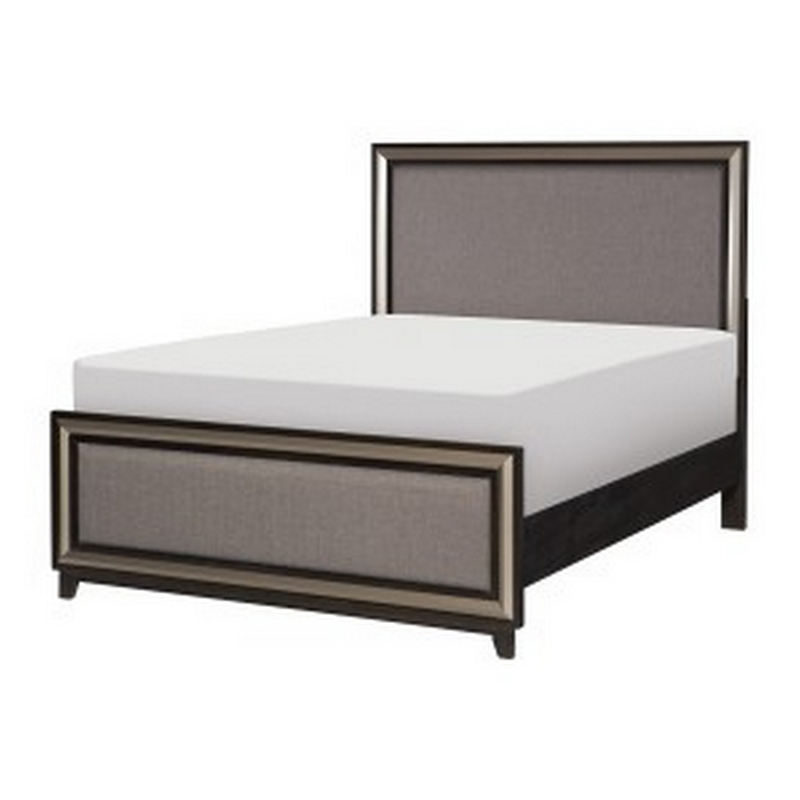 Uri Queen Size Platform Bed- Silver Banding- Polyester Upholstery- Black