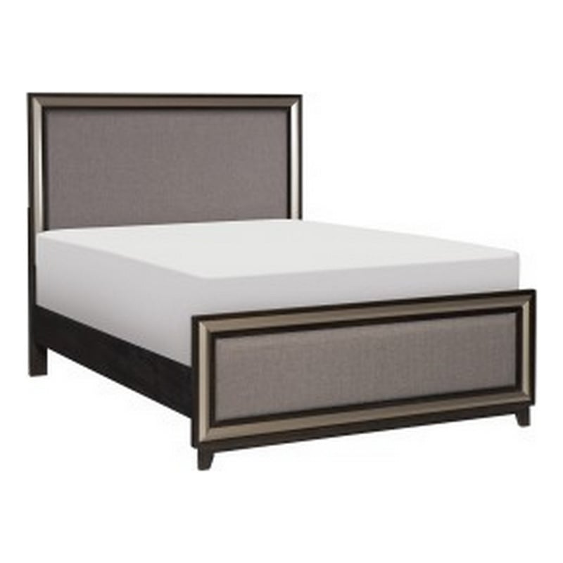 Uri Queen Size Platform Bed- Silver Banding- Polyester Upholstery- Black
