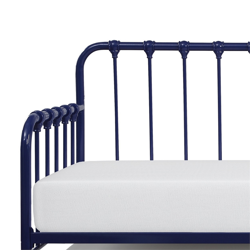 Ziva Daybed with Lift Up Trundle- Navy Blue Metal Frame- Folding Legs
