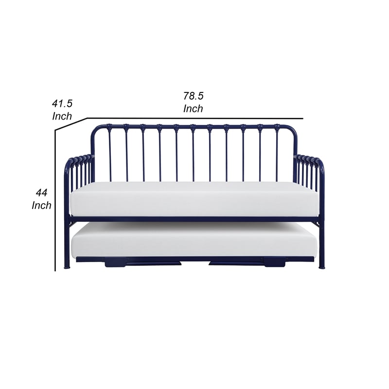 Ziva Daybed with Lift Up Trundle- Navy Blue Metal Frame- Folding Legs