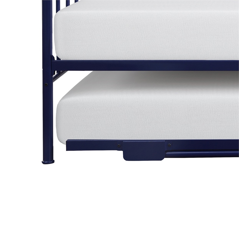 Ziva Daybed with Lift Up Trundle- Navy Blue Metal Frame- Folding Legs