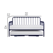 Ziva Daybed with Lift Up Trundle- Navy Blue Metal Frame- Folding Legs