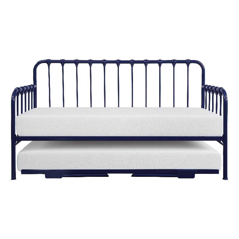 Ziva Daybed with Lift Up Trundle- Navy Blue Metal Frame- Folding Legs