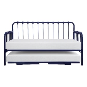 Ziva Daybed with Lift Up Trundle- Navy Blue Metal Frame- Folding Legs