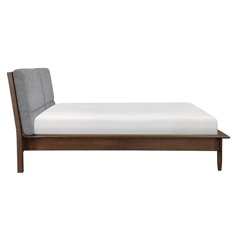 Soly Queen Size Platform Bed- Upholstered Back Panel- Brown- Dark Gray
