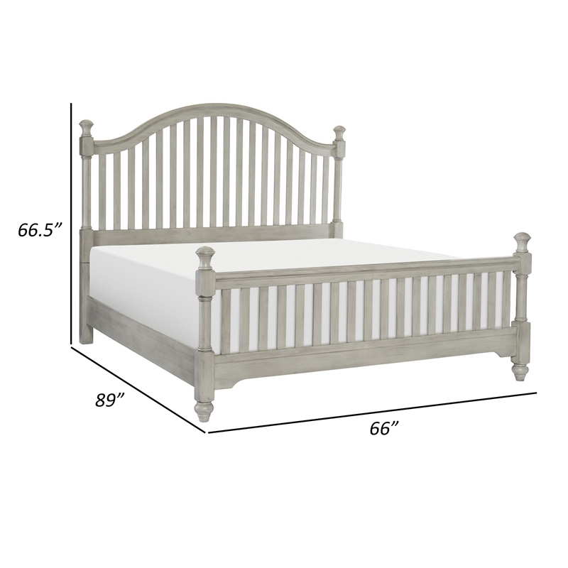 Ugo Queen Bed- Slatted Arched Headboard- Finial Accents- Gray Wood Frame
