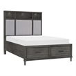 Celia Queen Platform Bed- 2 Drawers- Shelves on Headboard- Pebble Gray