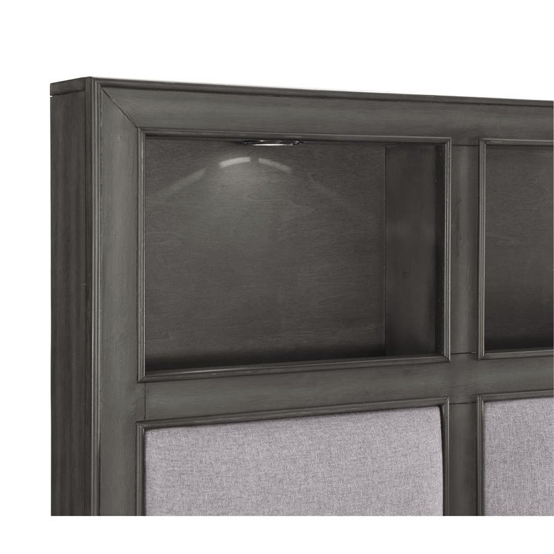 Celia Queen Platform Bed- 2 Drawers- Shelves on Headboard- Pebble Gray