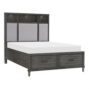 Celia Queen Platform Bed- 2 Drawers- Shelves on Headboard- Pebble Gray