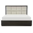 Pagi Queen Platform Bed- Beige Upholstered Headboard- Dark Charcoal Gray