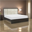 Pagi Queen Platform Bed- Beige Upholstered Headboard- Dark Charcoal Gray