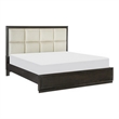 Pagi Queen Platform Bed- Beige Upholstered Headboard- Dark Charcoal Gray