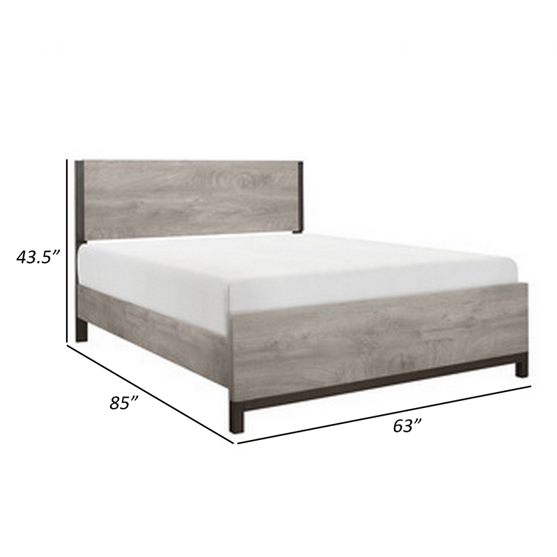 Deena Queen Bed- Painted Metal Finished Accents- Light Gray Wood Frame