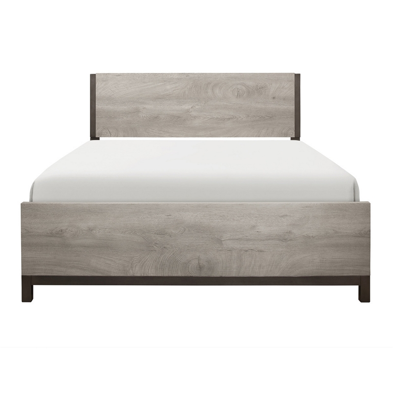 Deena Queen Bed- Painted Metal Finished Accents- Light Gray Wood Frame