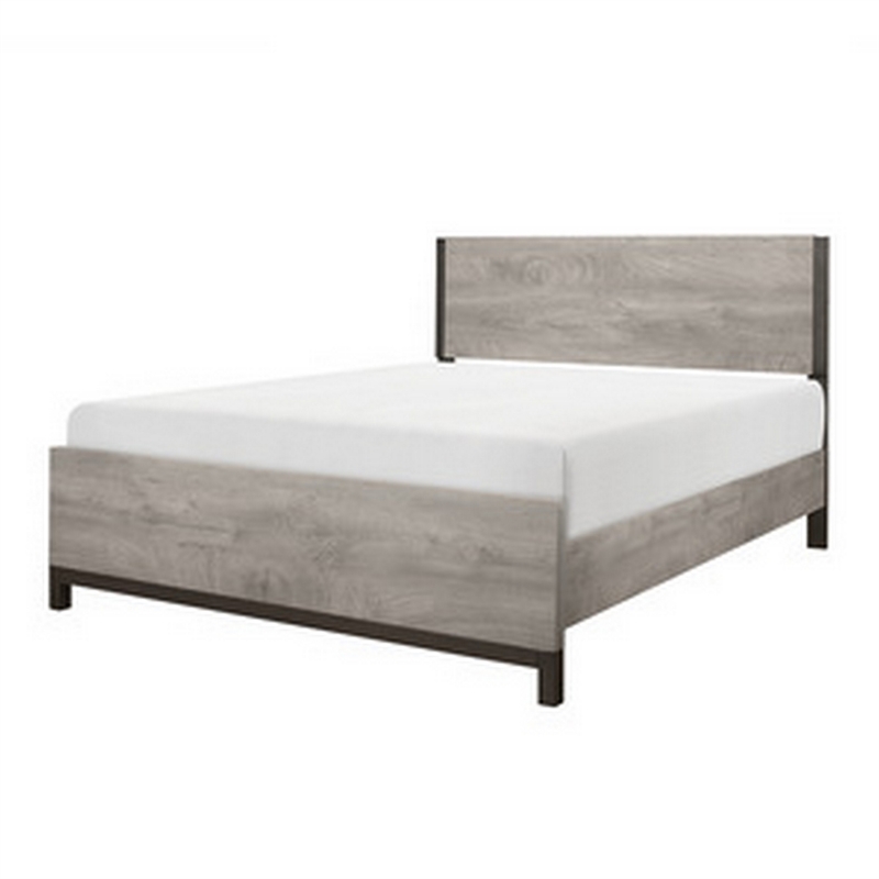 Deena Queen Bed- Painted Metal Finished Accents- Light Gray Wood Frame