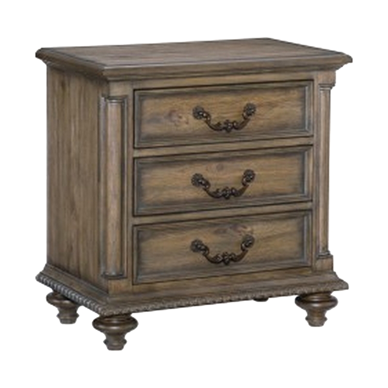 Chantel 4 Pc Queen Bedroom Set- Velvet Sleigh Design- Weathered Wood