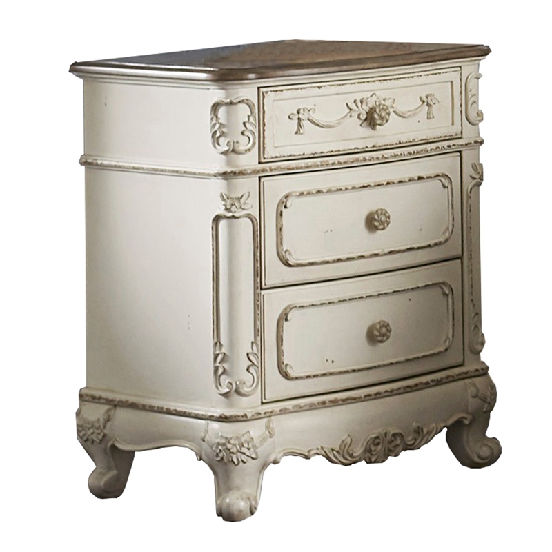 Prin 3 Pc Full Size Bedroom Set- Ornate Carvings- Antique White- Traditional