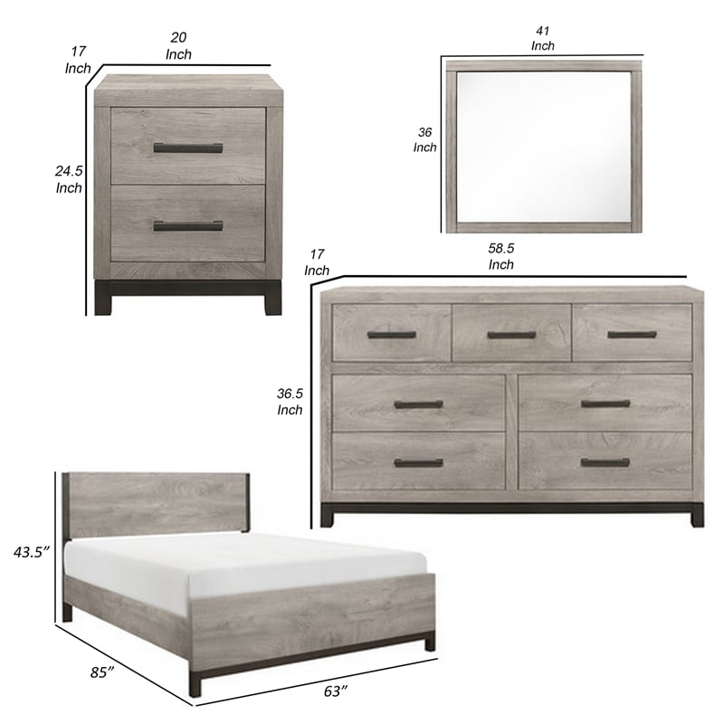 Zephyr 4 Pc Queen Size Bedroom Set- Light Gray- Brown- Modern Style