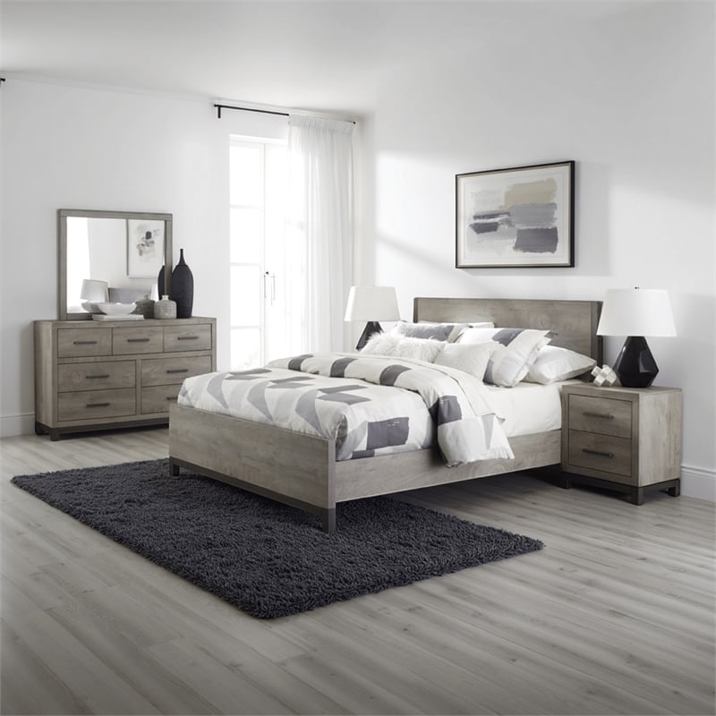 Zephyr 4 Pc Queen Size Bedroom Set- Light Gray- Brown- Modern Style