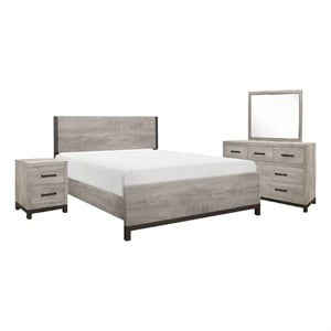 Zephyr 4 Pc Queen Size Bedroom Set- Light Gray- Brown- Modern Style