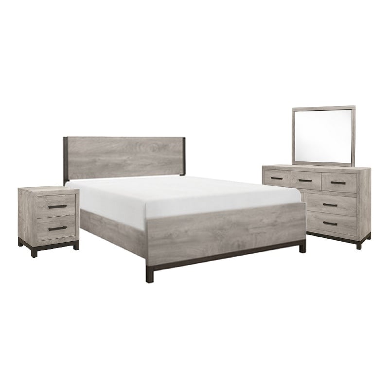 Zephyr 4 Pc Queen Size Bedroom Set- Light Gray- Brown- Modern Style