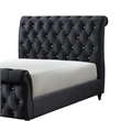 Ellowen King Size Sleigh Bed- Diamond Tufted- Black Velvet Upholstery