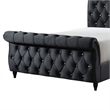 Ellowen King Size Sleigh Bed- Diamond Tufted- Black Velvet Upholstery
