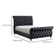Ellowen King Size Sleigh Bed- Diamond Tufted- Black Velvet Upholstery