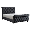 Ellowen King Size Sleigh Bed- Diamond Tufted- Black Velvet Upholstery