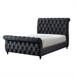 Ellowen Queen Size Sleigh Bed- Diamond Tufted- Black Velvet Upholstery