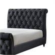 Ellowen Queen Size Sleigh Bed- Diamond Tufted- Black Velvet Upholstery