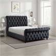 Ellowen Queen Size Sleigh Bed- Diamond Tufted- Black Velvet Upholstery