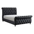 Ellowen Queen Size Sleigh Bed- Diamond Tufted- Black Velvet Upholstery