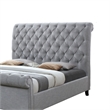 Magnolia King Bed- Gray Upholstery- Diamond Tufted Scrolled Design