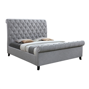 Magnolia King Bed- Gray Upholstery- Diamond Tufted Scrolled Design