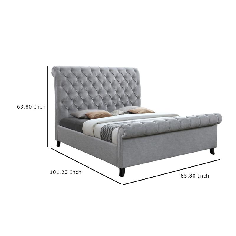 Magnolia Queen Bed- Gray Upholstery- Diamond Tufted Scrolled Design