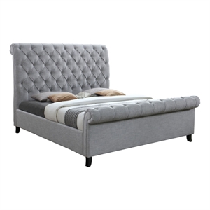 Magnolia Queen Bed- Gray Upholstery- Diamond Tufted Scrolled Design