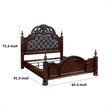 Amio Queen Bed- Button Tufted Faux Leather Headboard- Cherry Brown Wood