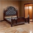 Amio Queen Bed- Button Tufted Faux Leather Headboard- Cherry Brown Wood